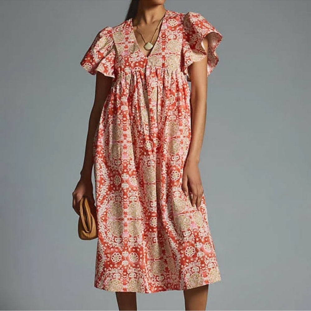 Maeve Flutter-Sleeve Babydoll Dress